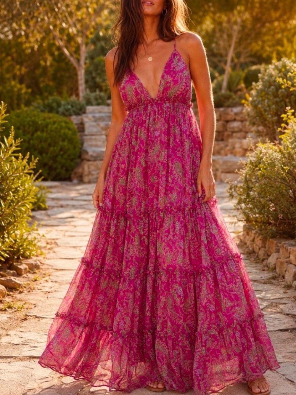 MISA Los Angeles Lia Paisley Chiffon Maxi Dress